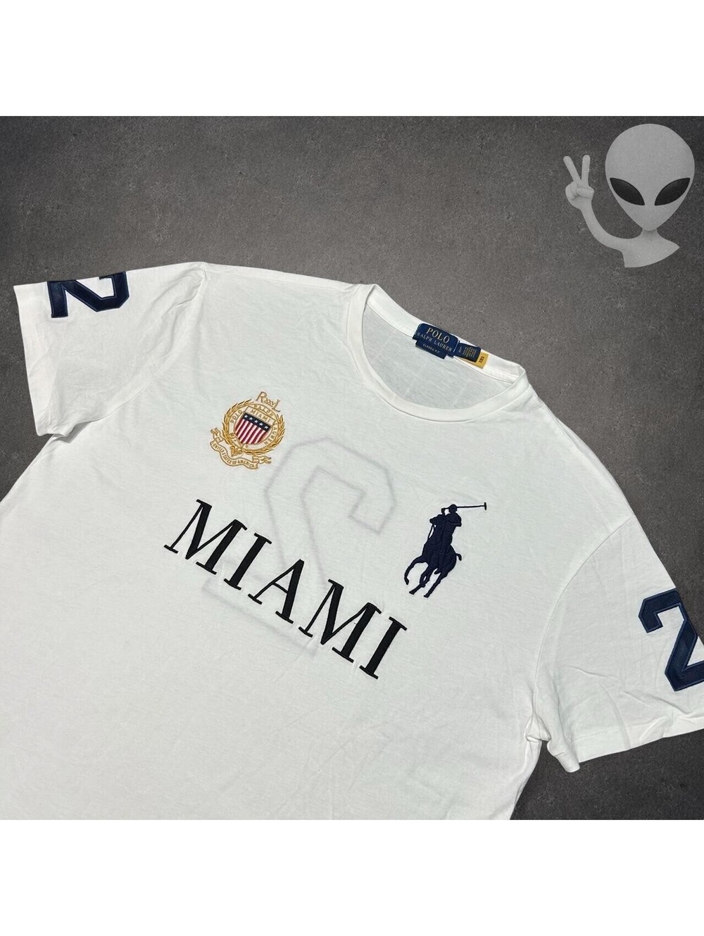 Polo Ralph Lauren Miami Big Pony Crest T-Shirt Mens US Size L White Cotton - Picture 2 of 7